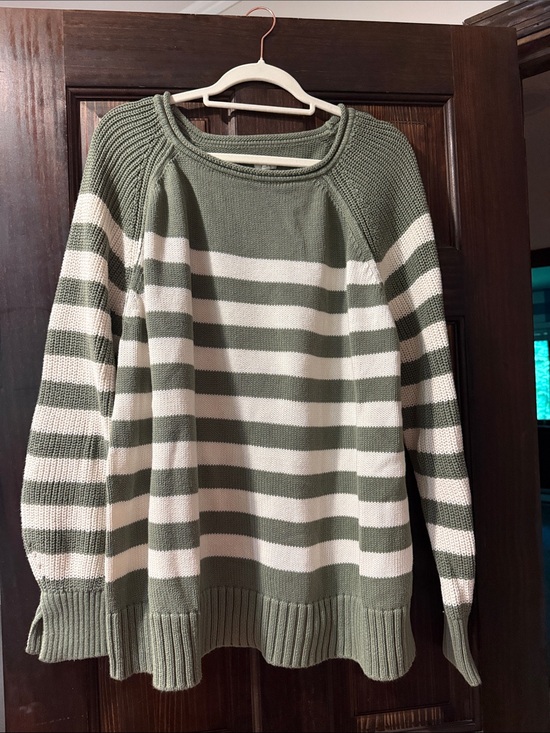 aerie Sweaters - aerie Olive Green & White Striped Crewneck Sweater